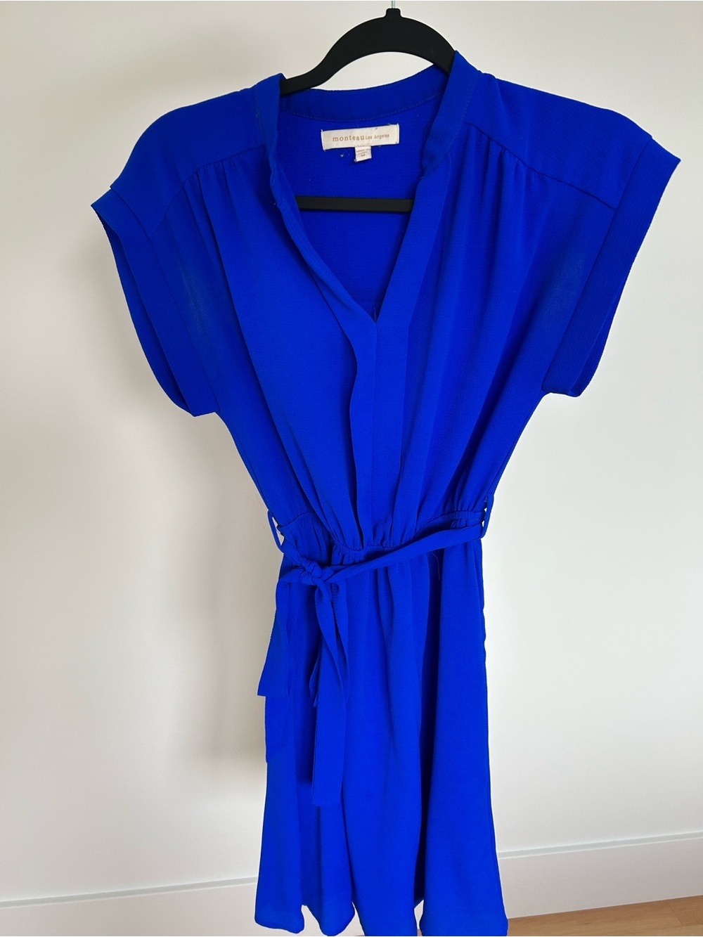Monteau Electric Blue V-Neck Belted Mini Dress